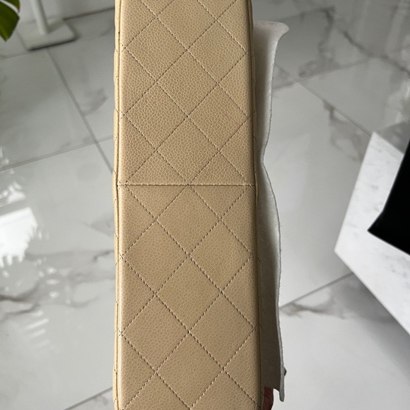 Chanel Large Classic Flap Beige Caviar Silver Hardware - Picture 12 of 15